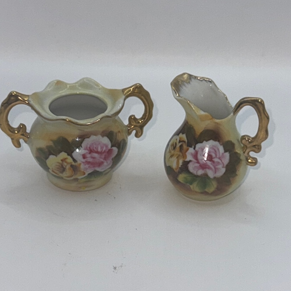 Vintage enesco noon  Floral Porcelain Creamer and Sugar Set with Gold Accents